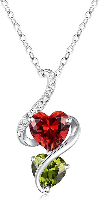 LOUISA SECRET Unique Double Heart Necklace Gifts for Wife Women, 925 Sterling Silver Tiny Birthstone Pendant Jewelry Gift for Her Girlfriend Mom Valentine's Day Anniversary Mother's Day Birthdays & Christmas
