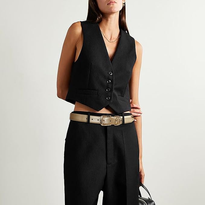 Women's Leather Belts with Gold Buckle Fashion Leather Waist Belt Elegant Ladies Belts for Jeans Dress & Casual Wear