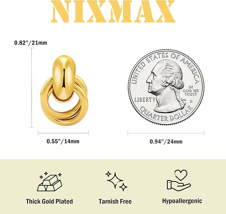 Chunky Small Knot Earrings Gold Silver Geometric Earrings for Women Dainty Gold and Silver Plated Dangle Drop Earrings Hypoallergenic and Lightweight Fashion Trendy Jewelry Gifts