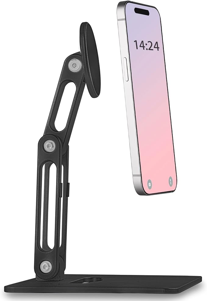 Large Magsafe Phone Stand for Desk, Large Size Foldable & Adjustable Magnetic iPhone Stand Holder with Non Slip Pad for Desk/Home/Office, Compatible with iPhone 17/1615/14/13/12 All Series(Black)