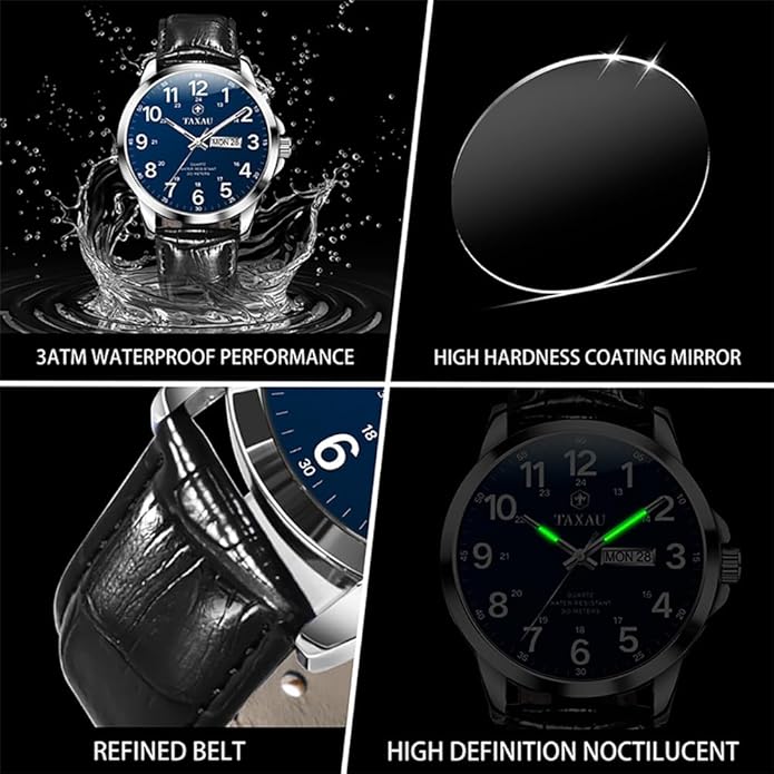 Watches for Men Luxury Analog Waterproof Classic Leather Large Face Simple Easy Read Quartz Minimalist Dress Day Date Quartz Mens Watches