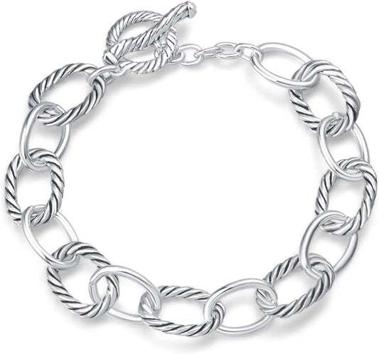 UNY JEWEL Twisted Cable Wire Link Chain Bracelet Two Tone Designer Brand Inspired Women Jewelry Valentine (2 Tone)