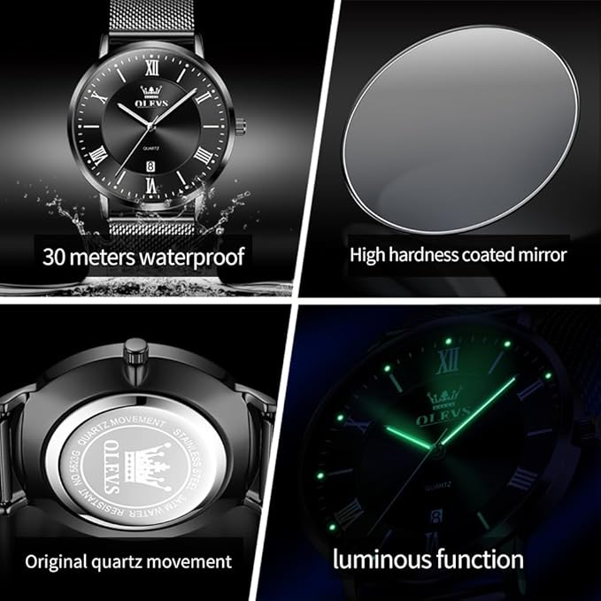 OLEVS Mens Gold Watches Analog Quartz Business Dress Watch Day Date Stainless Steel Classic Luxury Luminous Waterproof Casual Male Wrist Watches