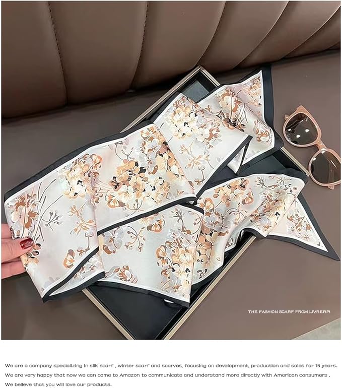 Livrerpi Silk Feeling Head Scarf Fashion Satin Hair Scarf Square Long Scarves for Women Gifts