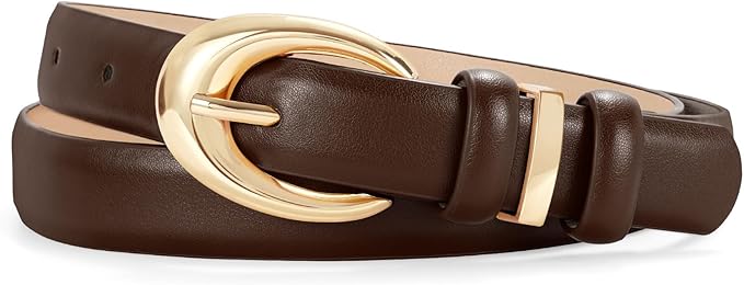 TRIWORKS Women Leather Belt for Jeans Pants Fashion Ladies Skinny Faux Leather Dress belt with Gold Buckle