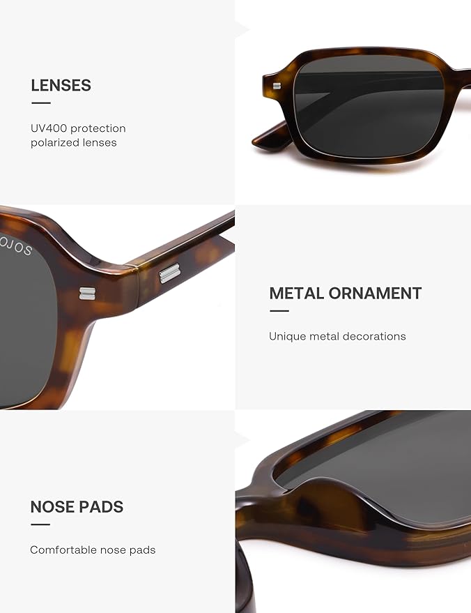 SOJOS Trendy Rectangle Polarized Sunglasses Womens Mens, Small Retro Fashion Thin Slim Square Sunnies SJ2610