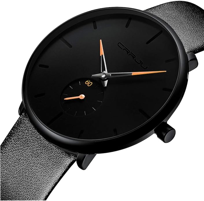 Mens Watches Ultra-Thin Minimalist Waterproof-Fashion Wrist Watch for Men Unisex Dress with Leather Band