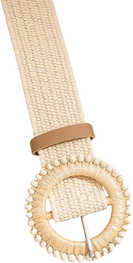 Verdusa Women's Western Belt Cowgirl Boho Straw Belts Round Buckle Elastic Waist Belt