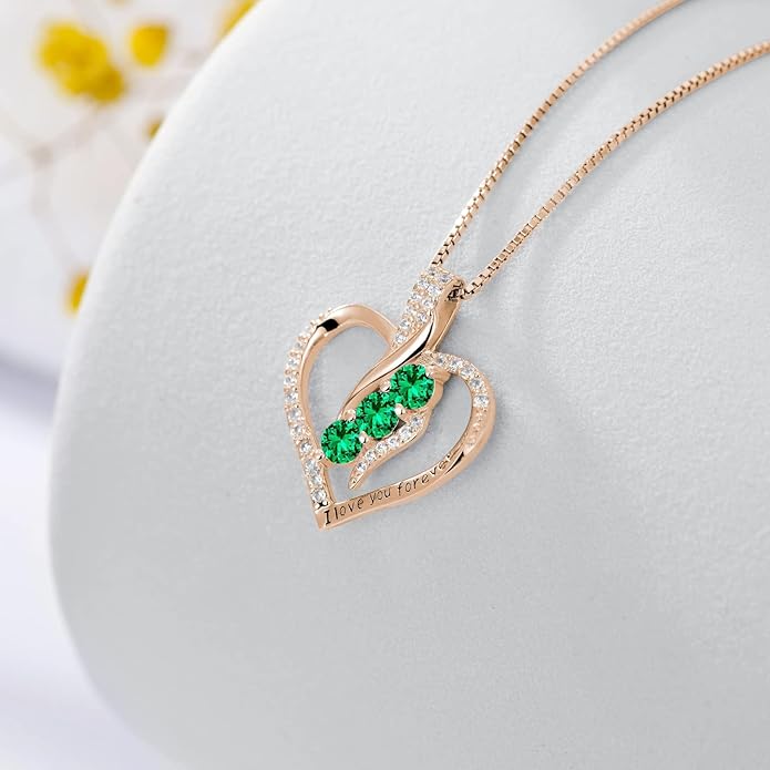 Rose Heart Birthstone Necklace for Women - Solid S925 Sterling Silver with Rose Gold Plated Infinity Symbol of Love Valentine's, Mother's Day, Anniversary, Christmas Birthday Gift for Her, Mom, Wife, or Girlfriend.