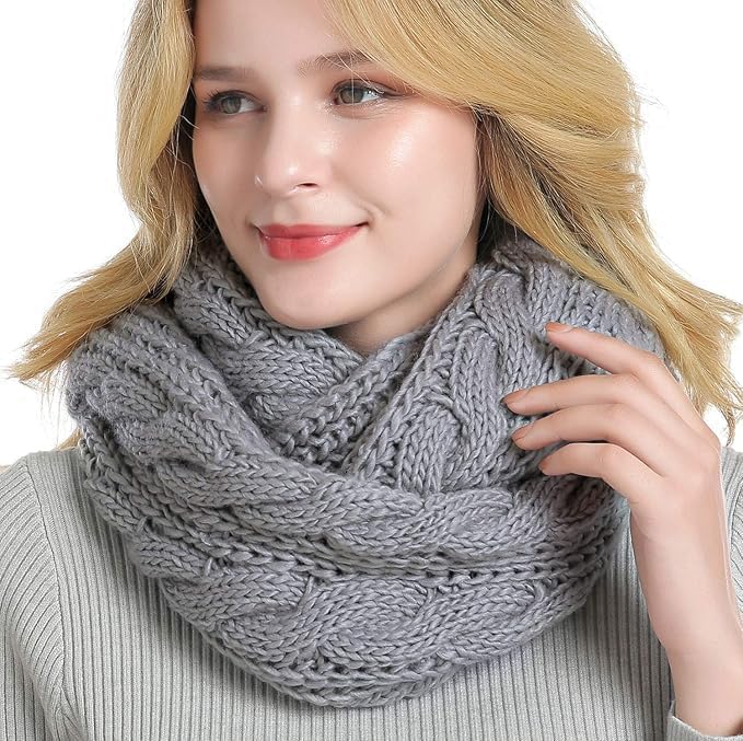 QUEENFUR Winter Women Thick Cable Knit Ribbed Infinity Circle Loop Scarf