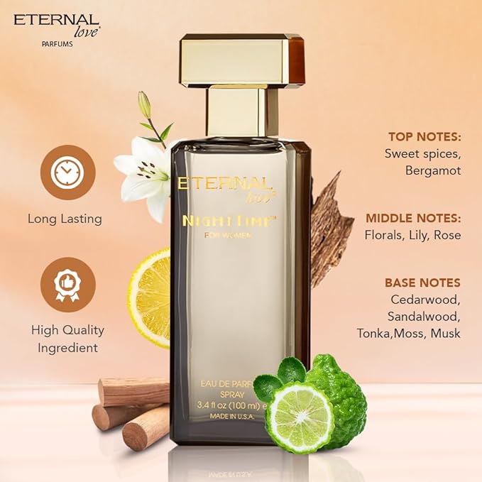 Eternal Love Nighttime for Women - Long Lasting Eau de Parfum Spray - Romantic Big Floral Fragrance with Rose & Jasmine - Warm Sophisticated Scent - 3.4oz
