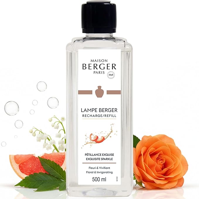 MAISON BERGER Exquisite Sparkle Lampe Berger Refill, 500 ml (16.9 fl oz), 2-in-1 Catalytic System, Neutralizes Odors and Diffuses Fragrance, Grapefruit, Rose, Made in France