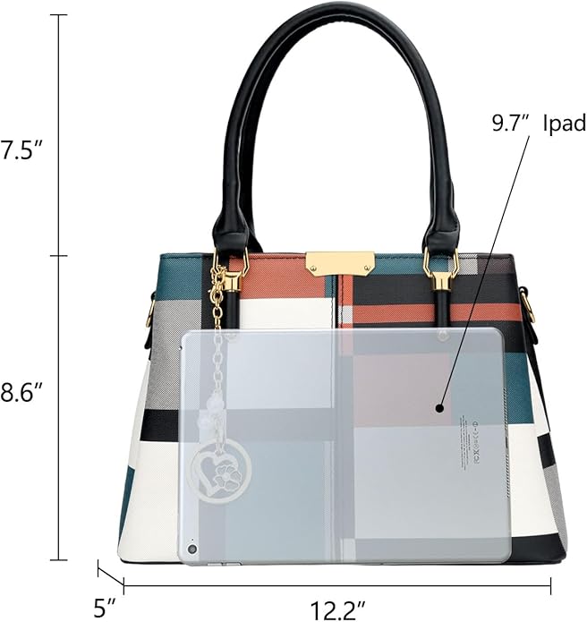 KKXIU 3 Zippered Compartments Purses and Handbags for Women Top Handle Satchel Shoulder Ladies Bags