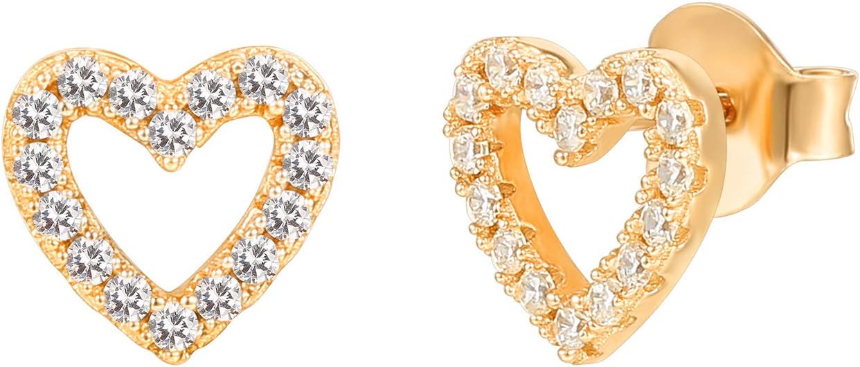 PAVOI 14K Gold Plated 925 Sterling Silver Stud Earrings for Women | Dainty Geometrical Bar Triangle Heart Earrings
