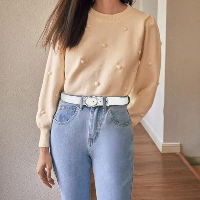 Womens Belt - CR Leather Belt Women Casual for Jeans Pants Dress - Belts with Gold Buckle for Women Fashion