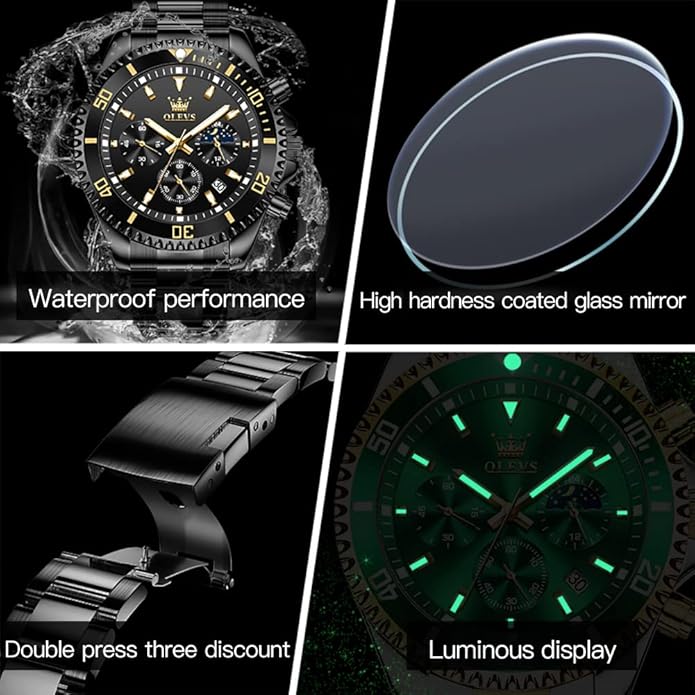 OLEVS Mens Watches Big Face Stainless Steel Waterproof Date Analog Quartz Watches Fashion BusinessWrist Watches for Men…