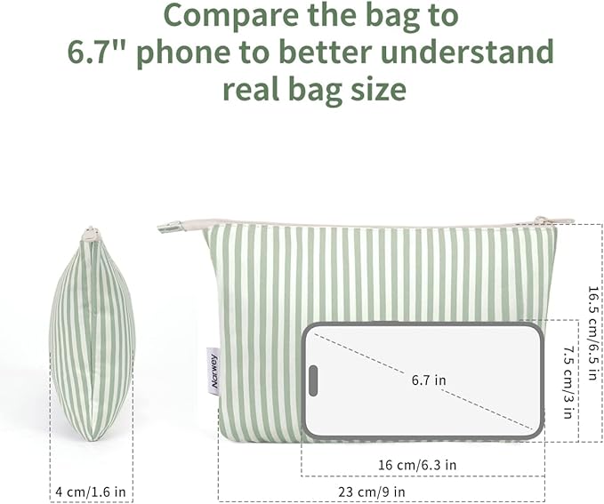 Narwey Small Striped Makeup Bag for Purse Travel Makeup Pouch Cosmetic Bag Zipper Pouch Bags for Women (Mint Green Stripe)