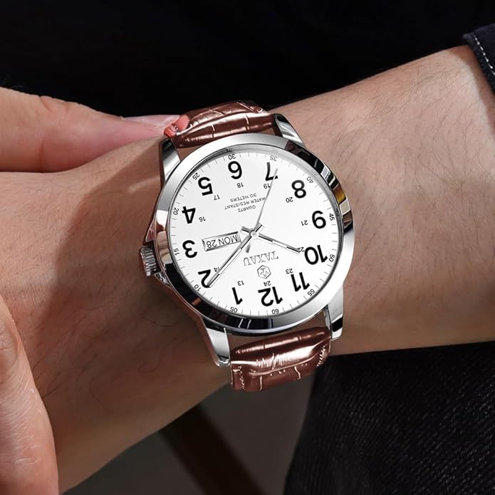 Watches for Men Luxury Analog Waterproof Classic Leather Large Face Simple Easy Read Quartz Minimalist Dress Day Date Quartz Mens Watches