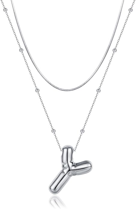 LUCA SMITH Initial Necklaces for Women, Dainty Balloon Bubble Letter, Name Letter Alphabet Pendant Layered Choker Chain Jewelry Gift