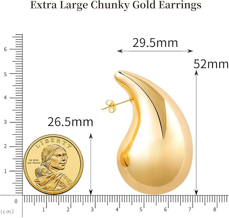 Apsvo Chunky 14K Gold Plated Hoop Earrings for Women, Lightweight Waterdrop Hollow Open Hoops, Hypoallergenic Dupes Earrings