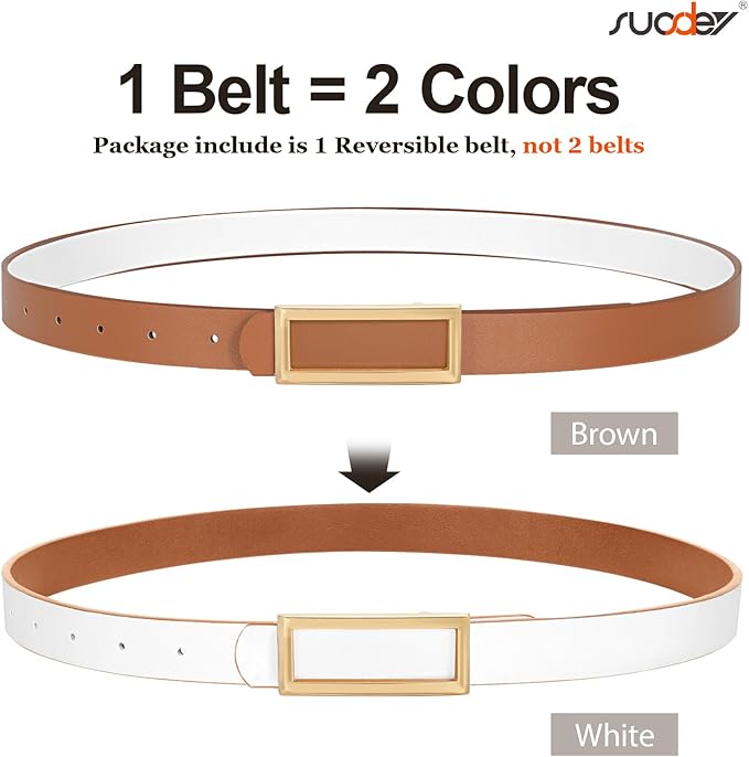 SUOSDEY Women Reversible Leather Belts for Jeans Pants Dresses Ladies Fashion Belts with Gold Buckle, 0.9" Width