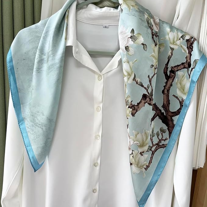 FONYVE Silk Feeling Scarf Medium Square Satin Head Scarf for Women 27.5 × 27.5 inches