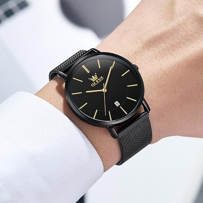 OLEVS Mens Watches Minimalist Ultra Thin Fashion Casual Analog Quartz Date Watch Waterproof Slim Simple Big Face Dress Wrist Watch Leather Band for Men