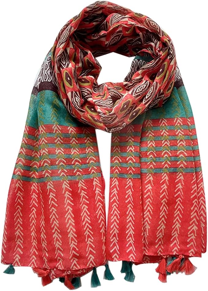 Yeieeo Boho Scarf for Women Lightweight Floral Printed Scarf Fall Winter Fashion Fringed Shawl