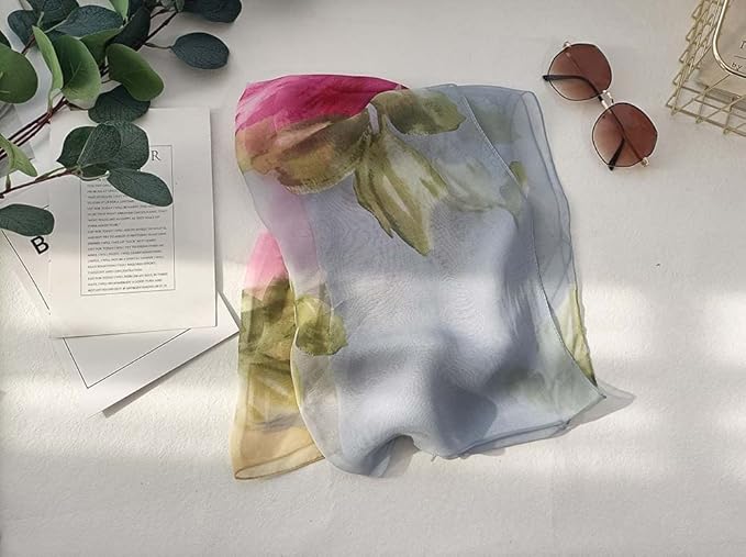 Pokeedioty Scarfs for Women Lightweight Fashion Scarves Elegant Floral Pattern Sheer Scarfs