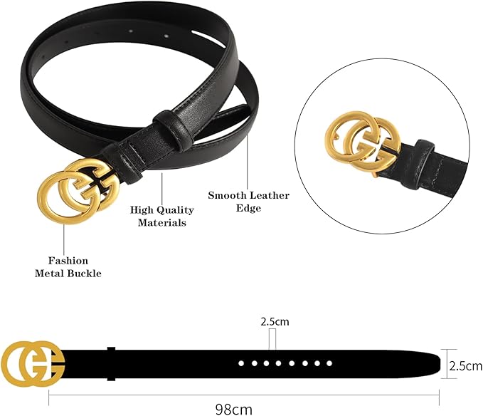 Women's Fashion Classic Metal Buckle Leather Belt with Jeans Dress