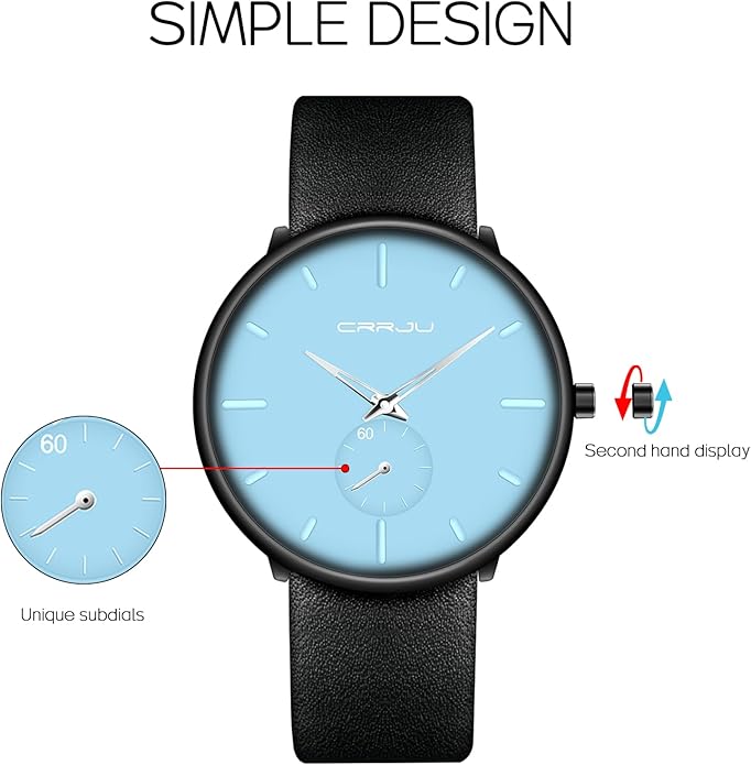 Mens Watches Ultra-Thin Minimalist Waterproof-Fashion Wrist Watch for Men Unisex Dress with Leather Band
