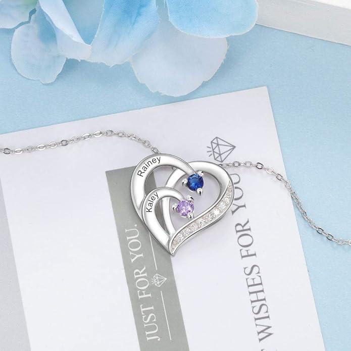 GLAMCARAT Personalized mothers necklace with birthstones names sterling silver jewelry for women customized engraved necklace