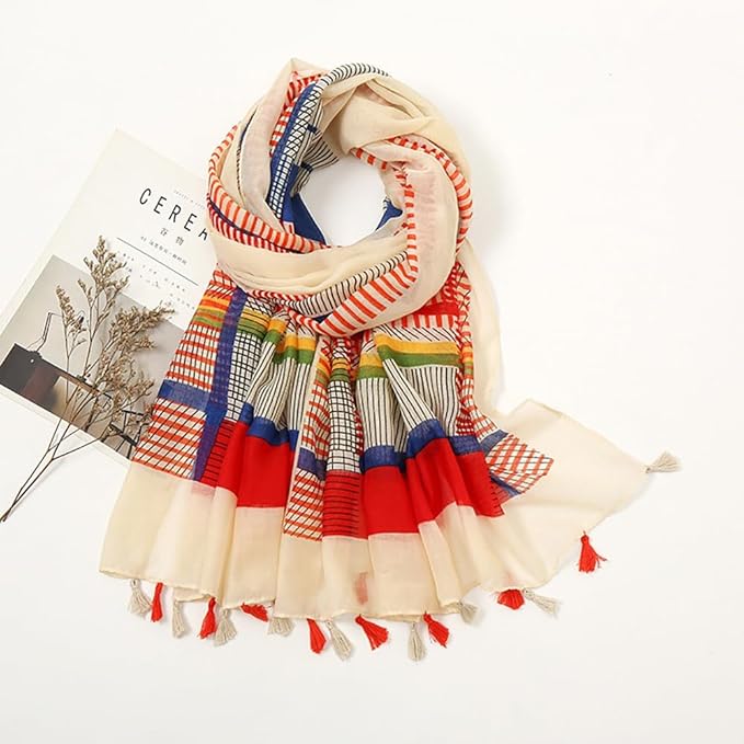 YOUR SMILE Large Boho Scarf for Women Lightweight Floral Printed Scarves Fall Winter Fashion Fringed Shawl wraps