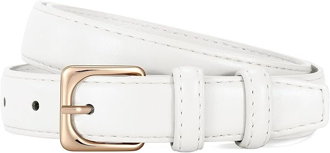 JASGOOD Women Leather Belt Fashion Ladies Skinny Leather Waist Belt for Pants Jeans Dress with Gold Buckle