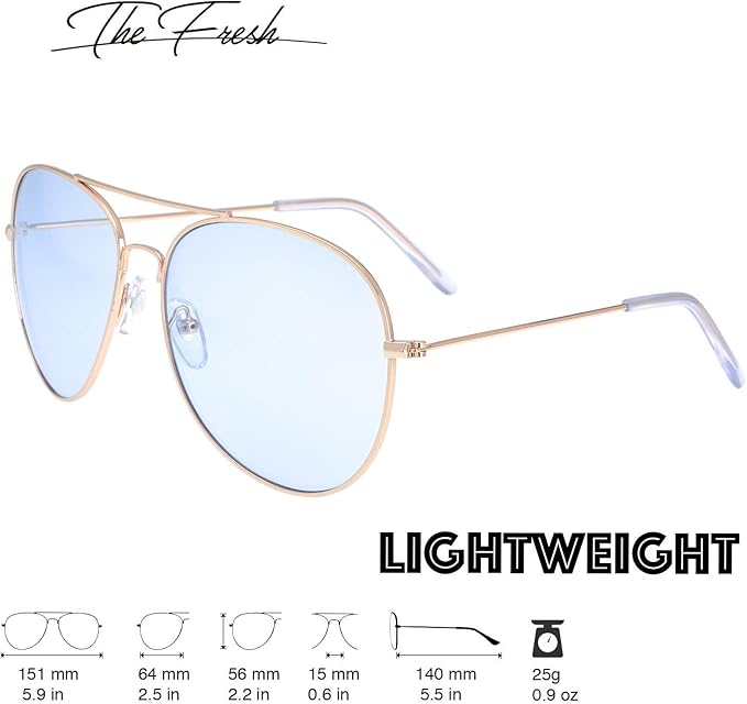 The Fresh Classic Aviator Frame Light Color Lens XL Oversized Sunglasses Gift Box
