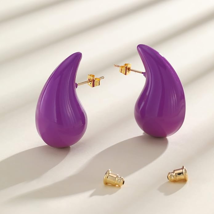 Apsvo Chunky 14K Gold Plated Hoop Earrings for Women, Lightweight Waterdrop Hollow Open Hoops, Hypoallergenic Dupes Earrings