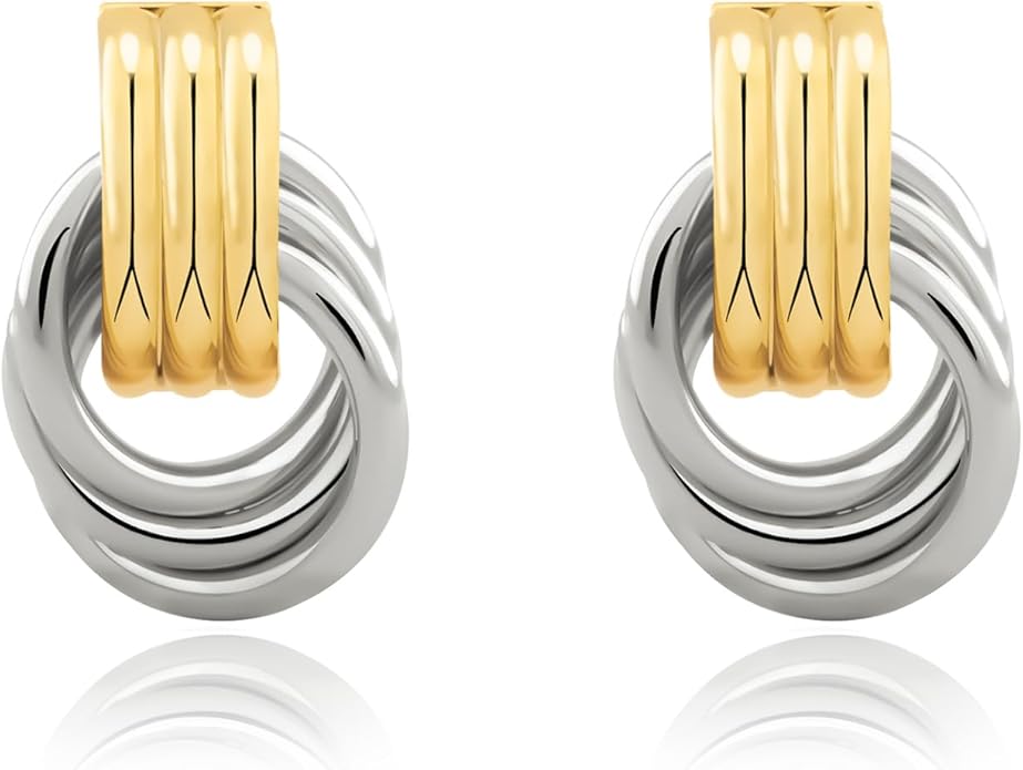 Chunky Small Knot Earrings Gold Silver Geometric Earrings for Women Dainty Gold and Silver Plated Dangle Drop Earrings Hypoallergenic and Lightweight Fashion Trendy Jewelry Gifts