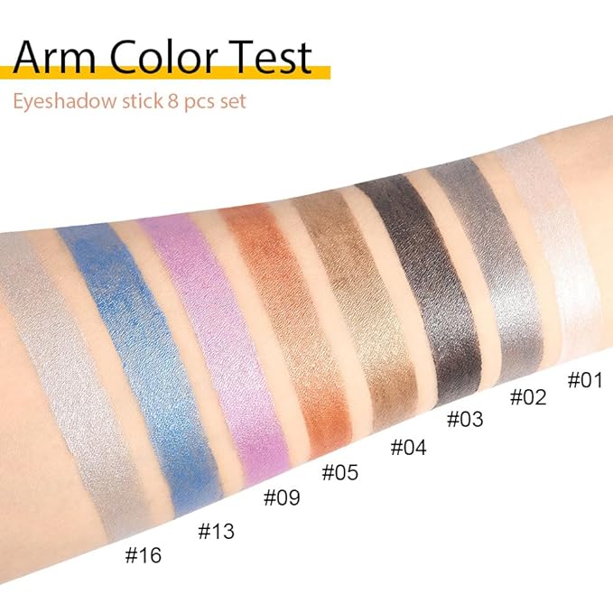 8Pcs Glitter Eye Shadow Sticks Liner Pencils Makeup, Pearl White Smokey Black Gray Silver Violet Purple Khaki Royal Blue Shimmer Glitter Eyeliner Pencil Cream Eyeshadow Palette Makeup for Older Women