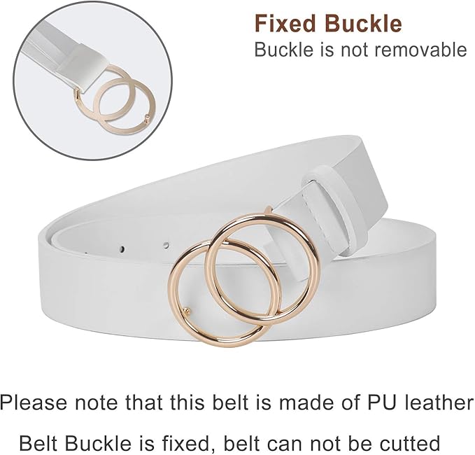 SUOSDEY Women Leather Belt Fashion Double O-Ring Soft Faux Leather Waist Belts For Jeans Dress