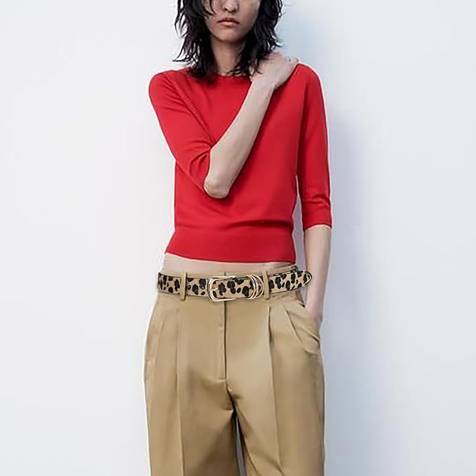 Women's Leather Belts with Gold Buckle Fashion Leather Waist Belt Elegant Ladies Belts for Jeans Dress & Casual Wear