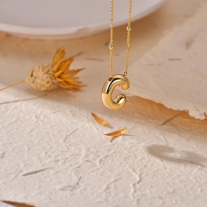 LUCA SMITH Initial Necklaces for Women, Dainty Balloon Bubble Letter, Name Letter Alphabet Pendant Layered Choker Chain Jewelry Gift