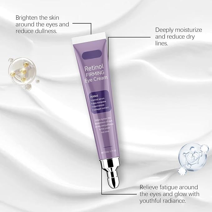 Retinol Eye Cream 20g - Anti Aging Eye Cream for Dark Circles & Puffiness - Reduces Wrinkles & Fine Lines, Firms & Brightens with Niacinamide & Collagen - Hydrating, Gentle Formula for All Skin Types