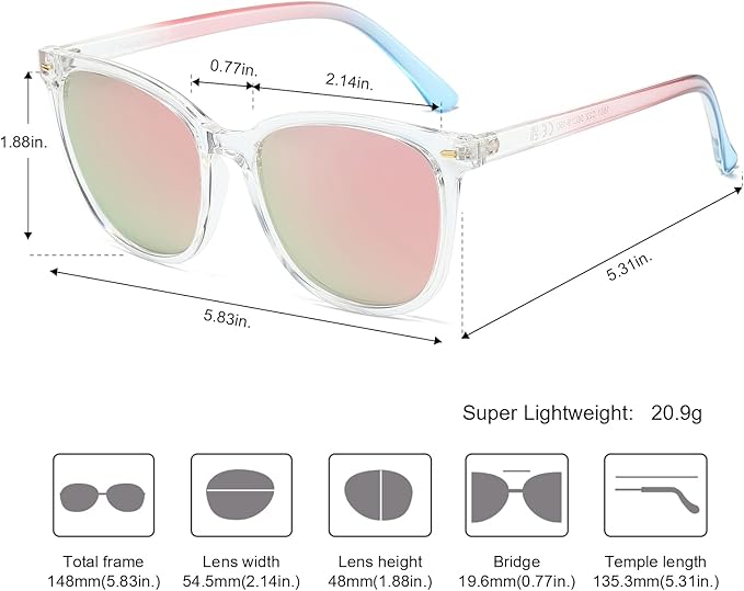 Myiaur Polarized Sunglasses for Women, Square Mirrored Trendy Shades with UV Protection Reduce Glare Sun Glasses