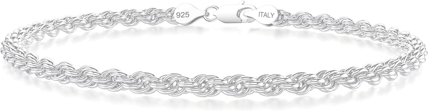 nometo 925 Sterling Silver Rope Chain Bracelet Box Chain Bracelet 2mm3mm5mm Silver/Gold Plated Bracelet for Men Women Silver Bracelet 6.5-9 Inches