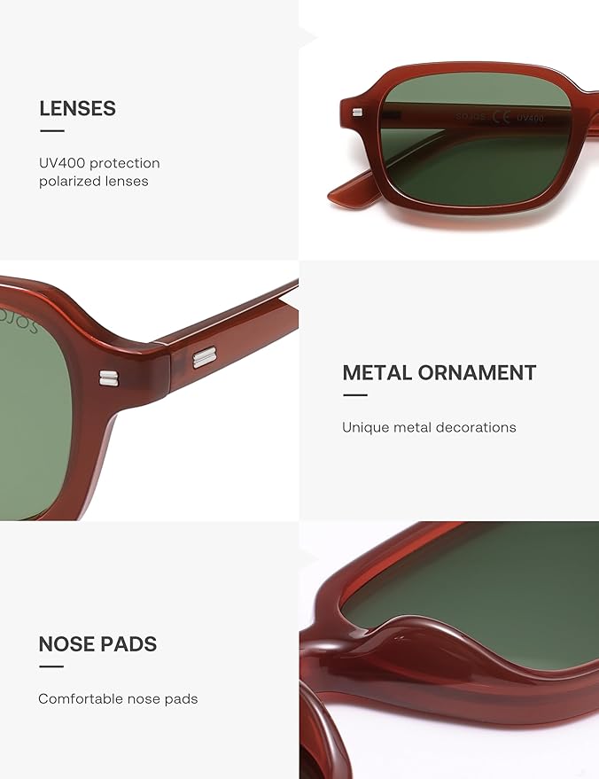 SOJOS Trendy Rectangle Polarized Sunglasses Womens Mens, Small Retro Fashion Thin Slim Square Sunnies SJ2610
