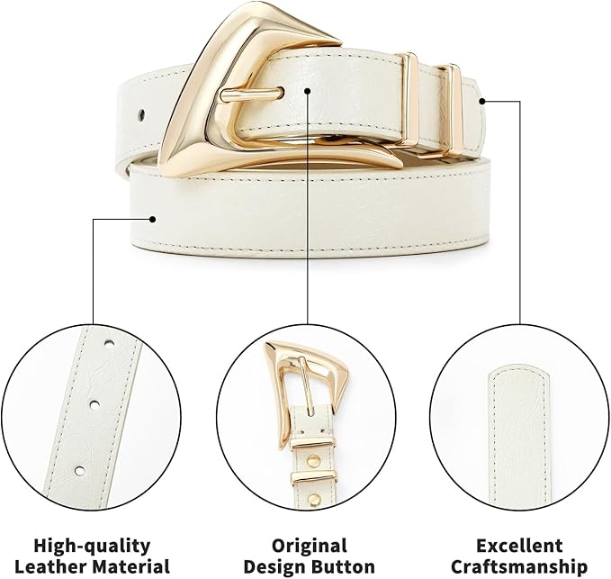 Women's Brown Belt Trend Belt with Gold Buckle Fashion Leather Waist Belt for Jeans Pants