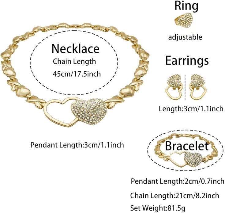 Gold Jewelry Set 18K Gold Accessories for Women Jewelry Set Wedding Bridal Fashion Jewelry Sets Women Accessories Bracelets Earrings and Rings Sweetheart Gifts