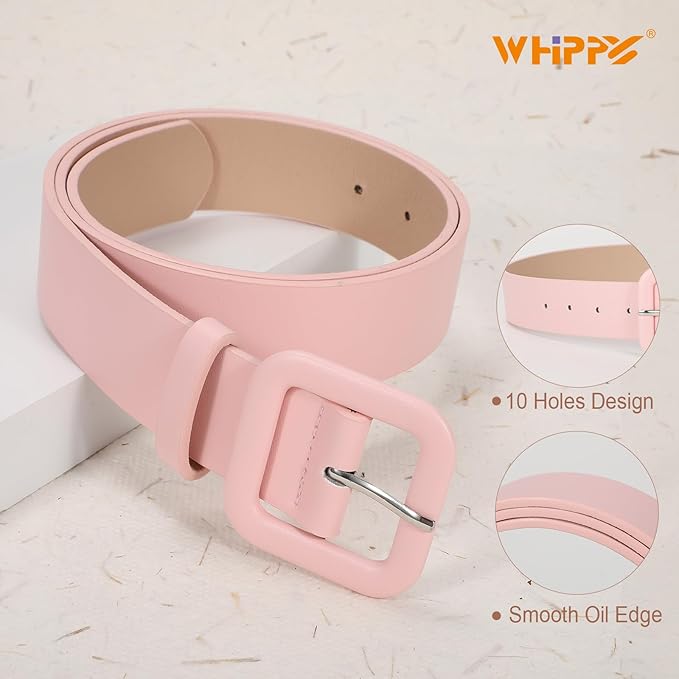 WHIPPY Women Leather Belt Candy Color Fashion Square Buckle Belt Ladies Belt for Jeans Pants Dresses