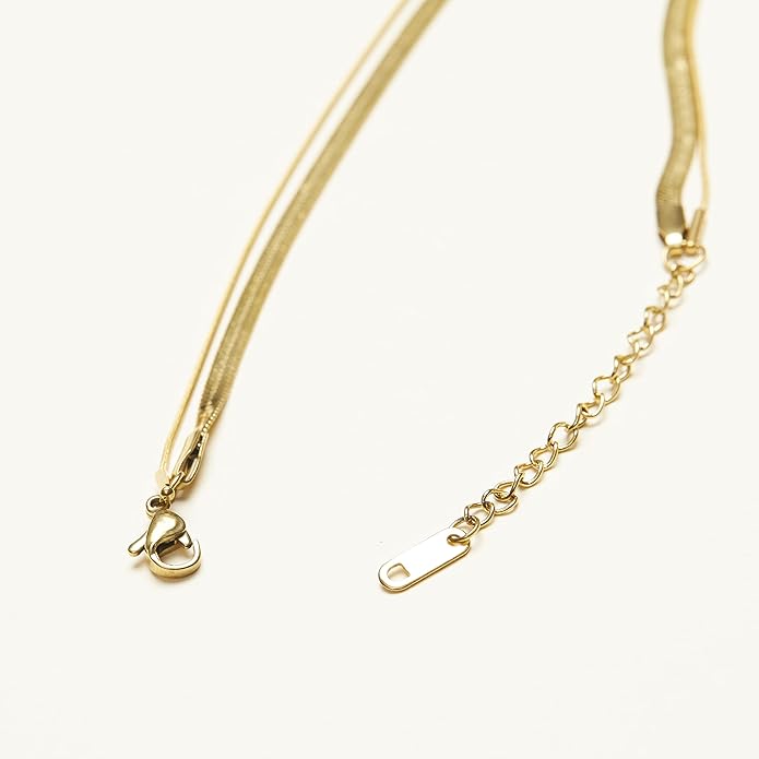 Shapes Studio 18K Gold Plated Double Herringbone Chain Necklace, Minimalist Jewelry, Stacking Necklaces, Gold Snake Chain Layering Necklace