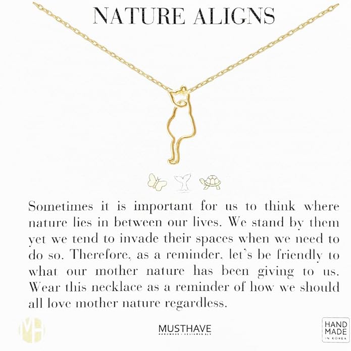 Cat Outline Necklace for Women, MUSTHAVE 18K Gold Plated Simple Line Cat Necklace, Minimalist Line Art Animal Pendant, Dainty Nature Inspired Jewelry, 16+2" Chain, Message Card, Birthday, BFF, Unisex (Yellow Gold)